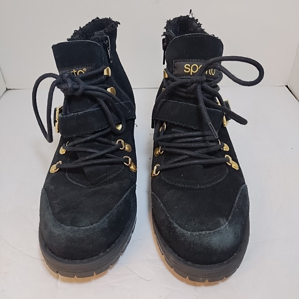 Sporto Katie Booties Ankle Boots Women's 7 M Black Suede Leather Goth Buckle